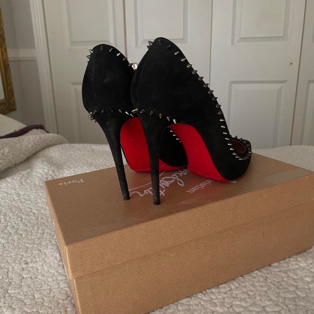AUTHENTIC BLACK CHRISTIAN LOUBOUTIN ANJALINA 100 VEAU VELOUR HEELS